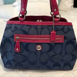 Signature Coach Bag, Navy Blue & Pink